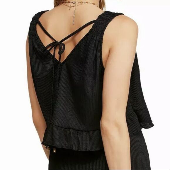 Free People Black No Excuses Draping Crop Top Tank Medium New NWT Tie Back - Picture 3 of 9